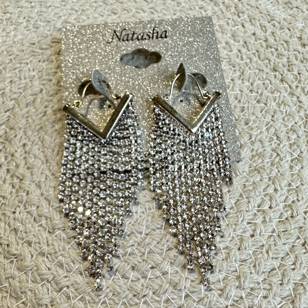 NWT Natasha Gorgeous Silver Cascade Sparkly Cubic Zirconia Glass Stone